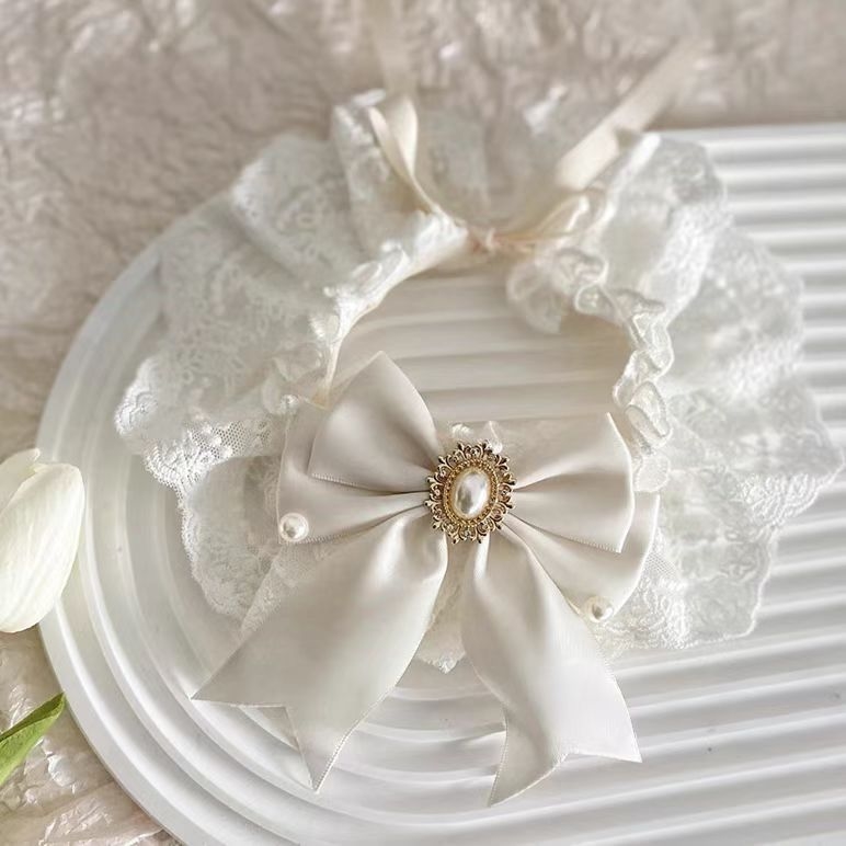 White Lace Wedding Pet Bandana Collar for Cats Dogs